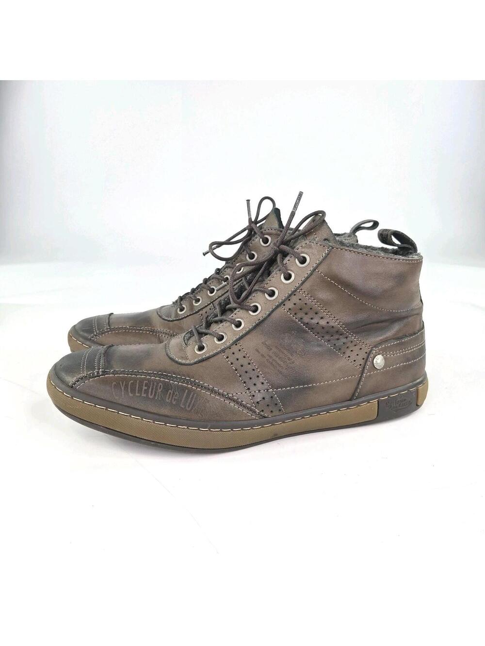Cycleur De Luxe Brown Leather Lace-Up Shoes Size 43 Mid Top Wool Lined Sneaker